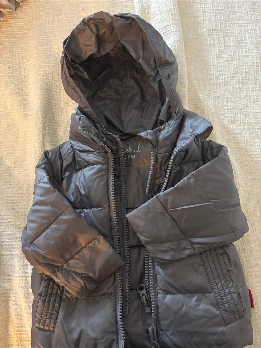 One Kid Hooded Gray Toddler Puffer Jacket